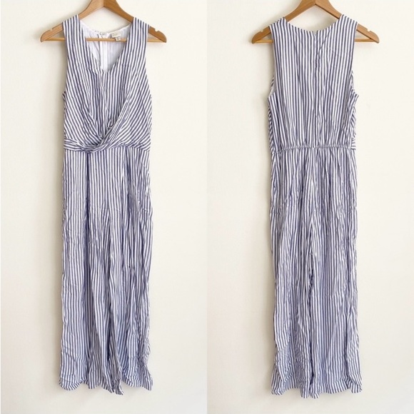 A new day blue white stripe draped jumpsuit with pockets small - Picture 3 of 4